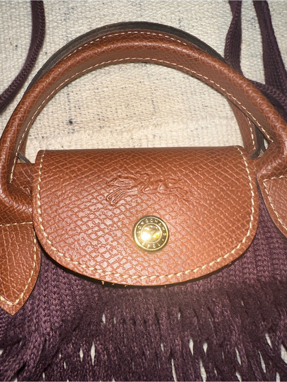 Longchamp Filt 1860 Mesh Net Tote with Leather Trim - Picture 4 of 8